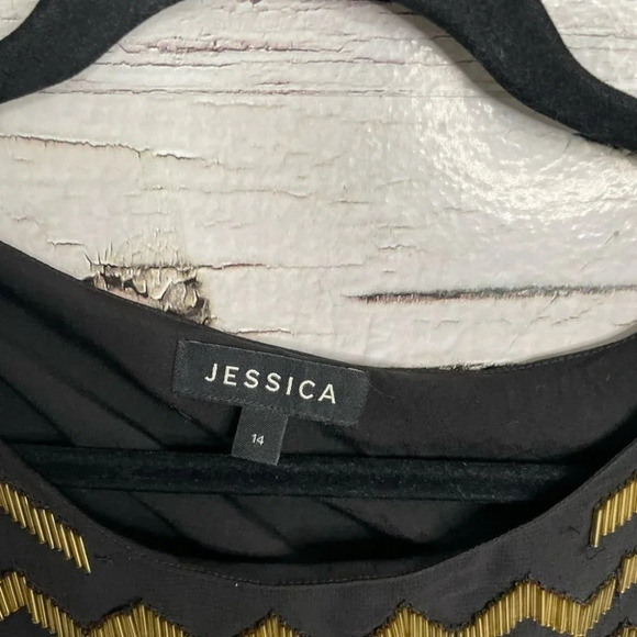 Jessica dress midi black gold chevron dress sheath sleeveless size 14 - Picture 4 of 10